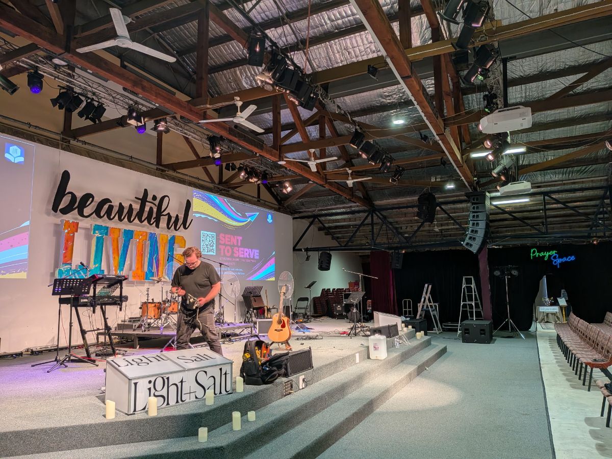 ABP Audiovisual line array and lighting rig set up for a conference event